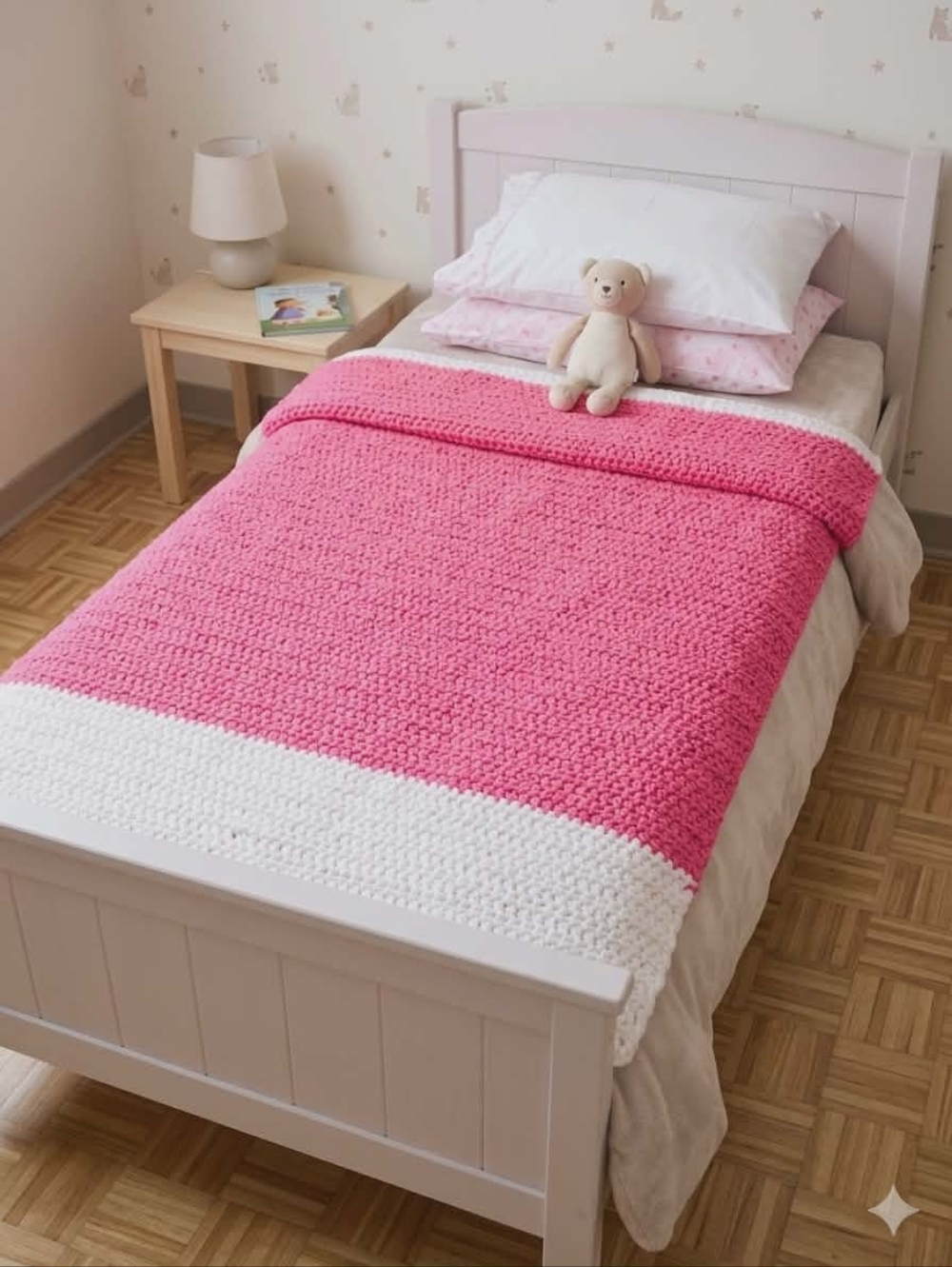 Handmade Pink and White CrochetThrow Blanket